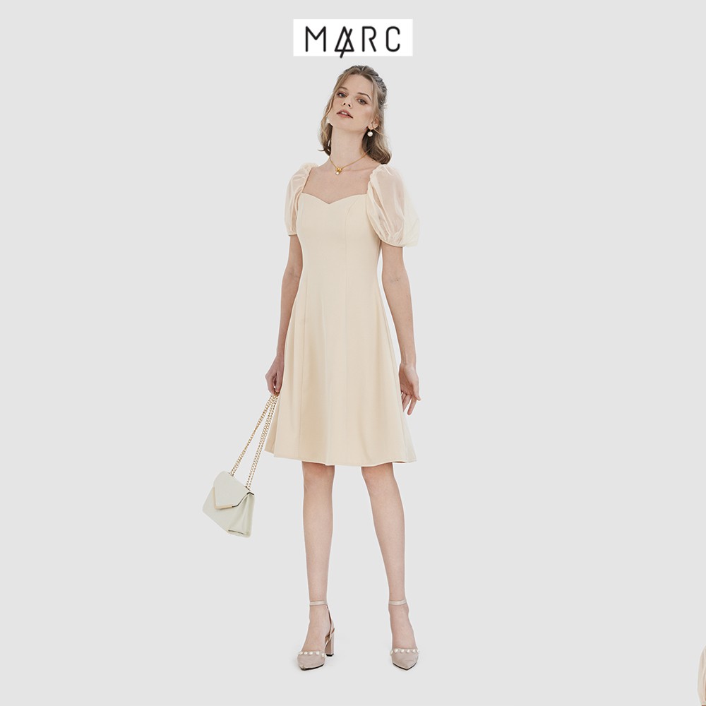 ĐẦM MIDI TAY PHỐI LƯỚI - MARC FASHION