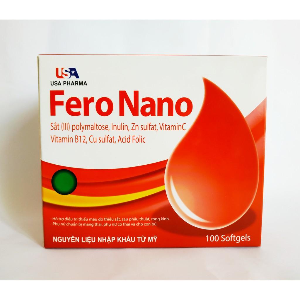 VIÊN BỔ MÁU FERO NANO - BỔ SUNG ACID FOLIC, SẮT III, KHÔNG NÓNG, KHÔNG GÂY TÁO BÓN - HỘP 100 VIÊN