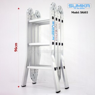 Thang nhôm gấp 4 đoạn SUMIKA SK603 (chữ A - 1.7m, chữ I - 3.4m), 14 tư thế sử dụng, tải trọng 150kg, làm từ hợp kim nhôm