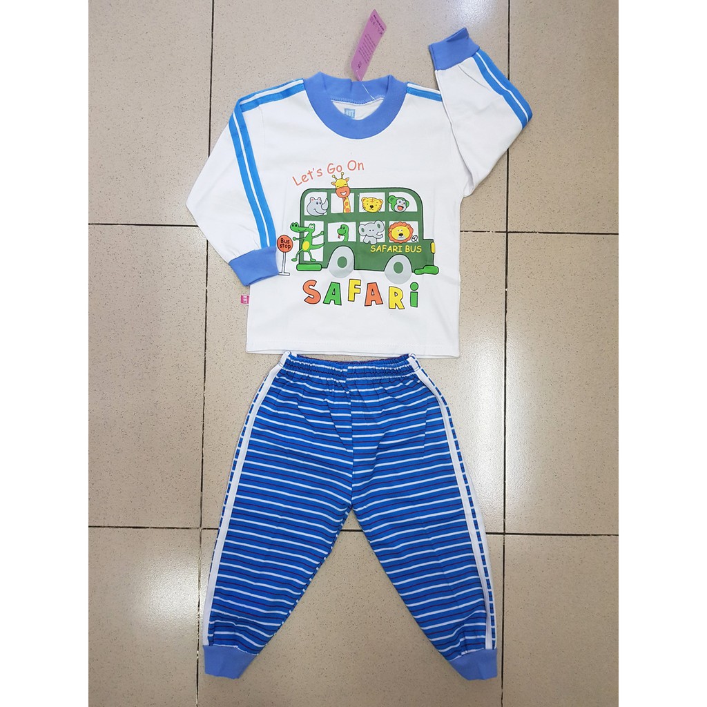 Bộ thun cotton bé trai tay dài in Safari thú cưng