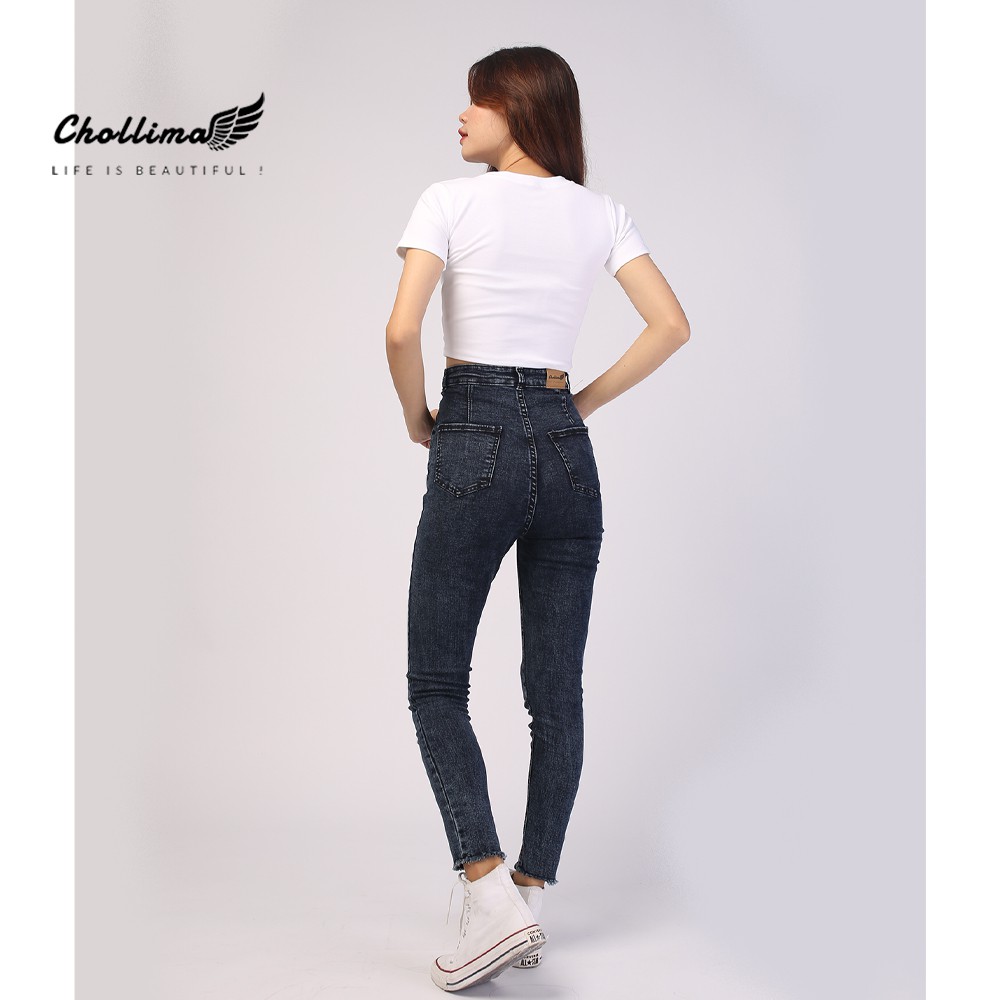 Quần dài jeans nữ co giãn Chollima cạp siêu cao đắp 2 túi nhọn QD005  – quần bò nữ cạp siêu cao