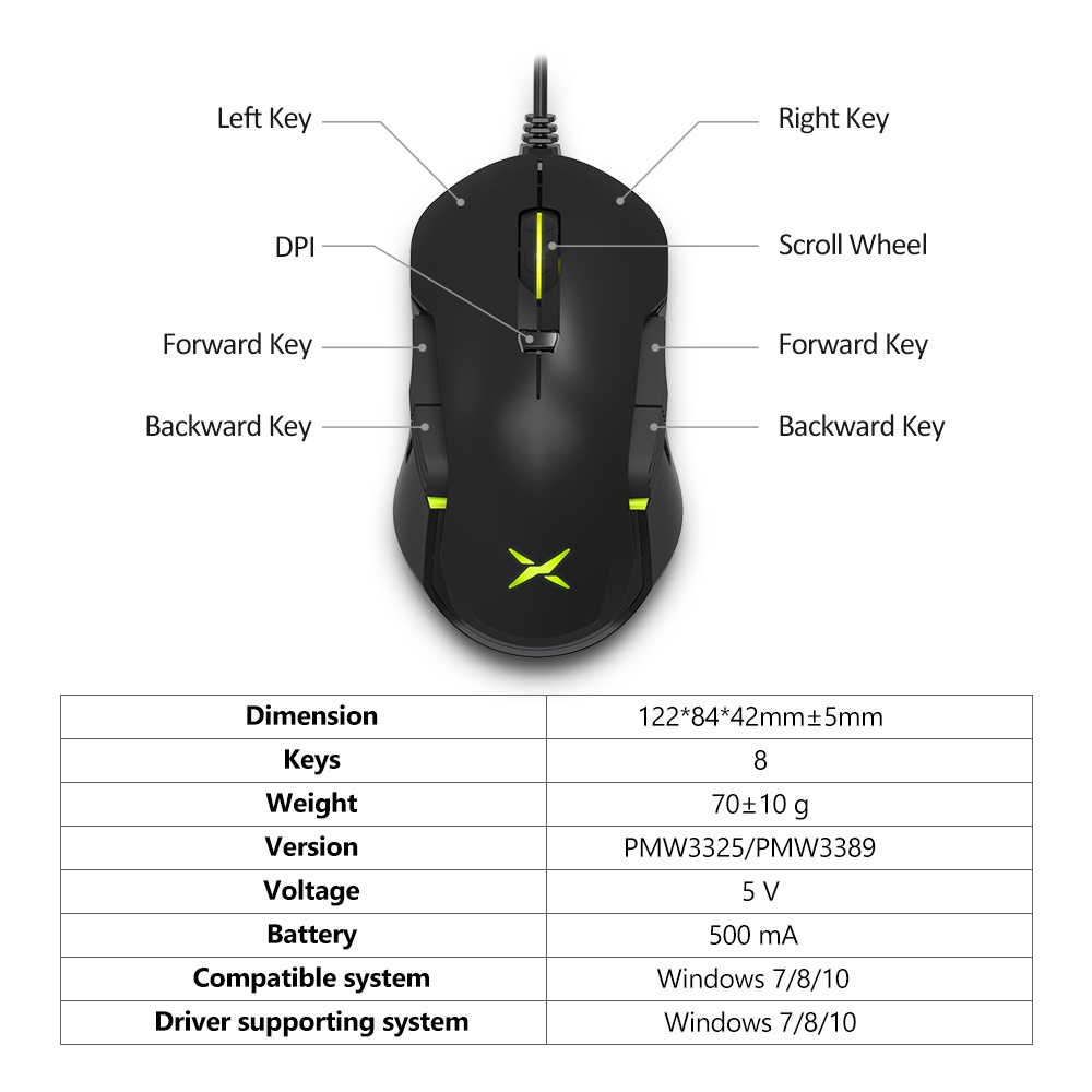 Chuột chơi game không dây Delux M627 PMW3389 16000 DPI 8 nút tự lắp ráp