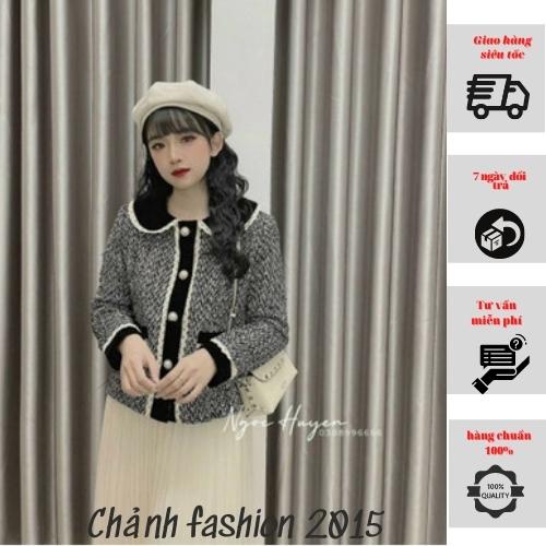 Áo dạ cổ sen khuy ngọc phối ren phong cách ulzzang