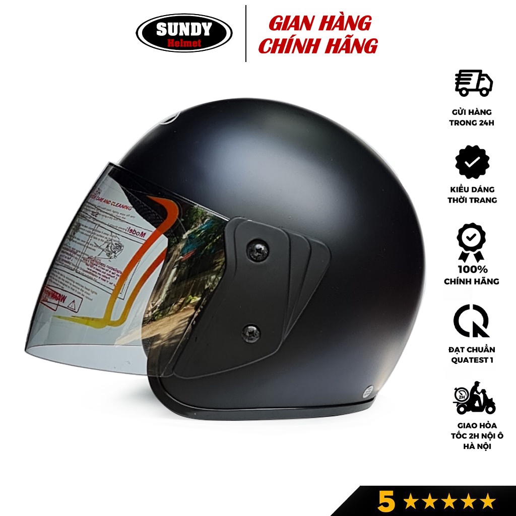 Mũ bảo hiểm 3/4 trùm đầu SUNDY HP05K có kính dài che cả mặt cho nam nữ, size 56-58cm