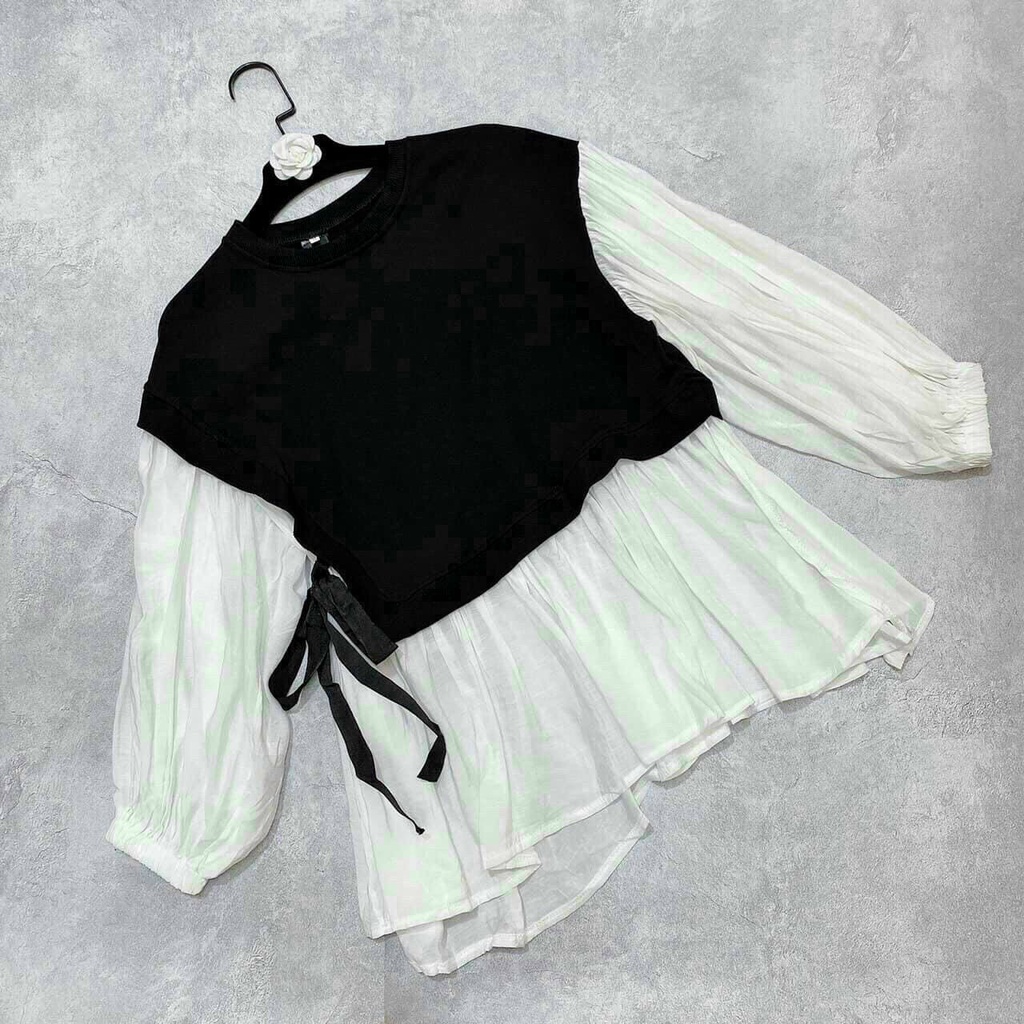 [Miễn Phí Ship 2022]ÁO THUN CỔ TRÒN BABYDOLL PHỐI TAY PHỒNG, KIỂU DÁNG TRẺ TRUNG DỄ THƯƠNG