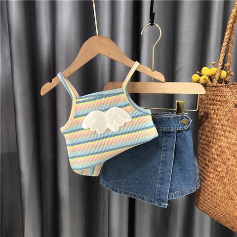 Bộ áo sát nách kẻ sọc + quần short thiết kế mới thời trang mùa hè theo phong cách Hàn Quốc cho bé gái