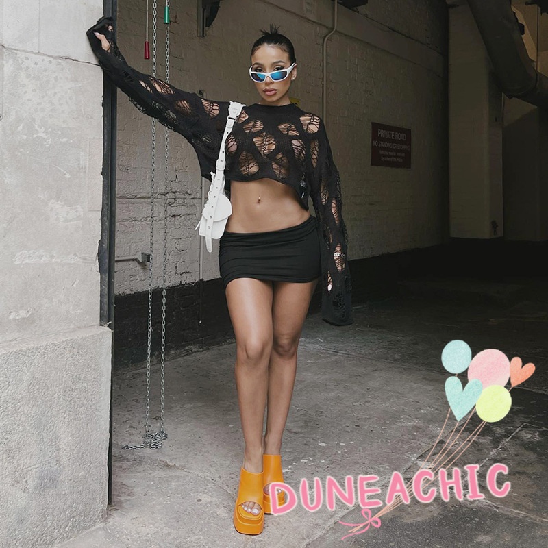 DUNEA Áo Kiểu Tay Dài Cổ Tròn Dáng Rộng Thiết Kế Quyến Rũ Cho Nữ