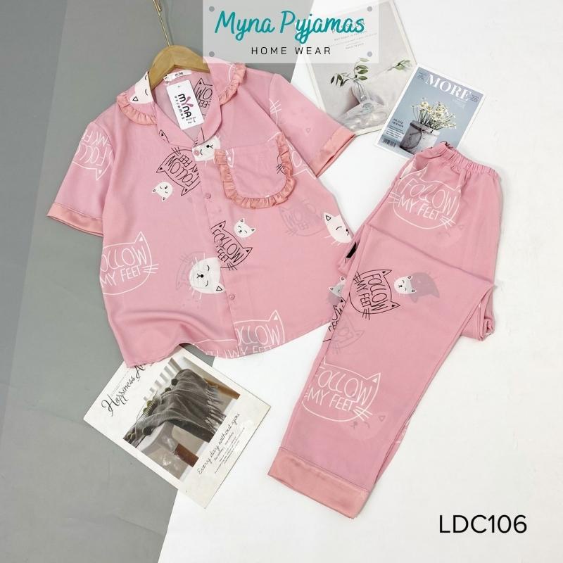 Bộ pijama lụa mặc nhà tay ngắn quần dài, chất lụa cao cấp mềm, mịn mát, không nhăn - MYNA PYJAMAS