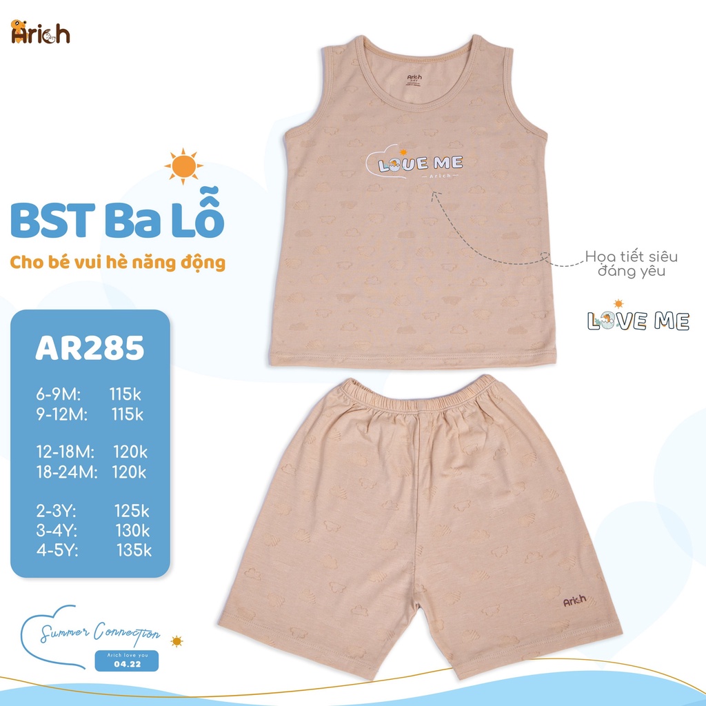 Bộ quần áo ba lỗ Summer sợi tre mềm mịn mát Arich (size từ 6 tháng đến 5 tuổi)