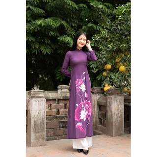 ÁO DÀI TÍM MỘNG MƠ IN SEN 3D CHUẨN FROM TRUYỀN THỐNG