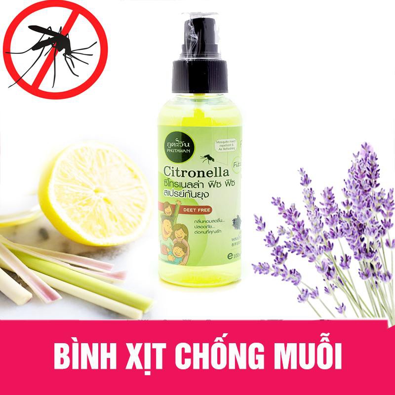 Xịt Chống Muỗi Phutawan Citronella Deet Free 100ml #Hương Lavender+Xả