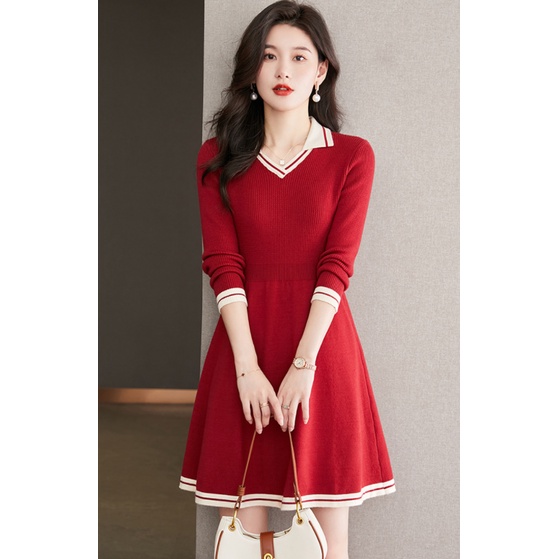 Đầm sweater Dáng Chữ a Tay Dài Chiết Eo Thời Trang Thu Đông 2022