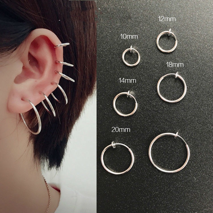 Bông tai dạng kẹp 23B179 hình tròn nhỏ đơn giản không cần xỏ lỗ phong cách Hàn Quốc cá tính cho nam nữ