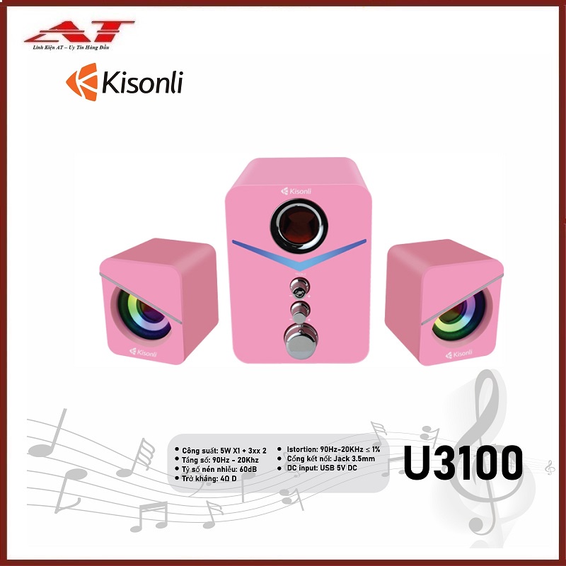 Loa 2.1 Kisonli U-3100 Pink LED