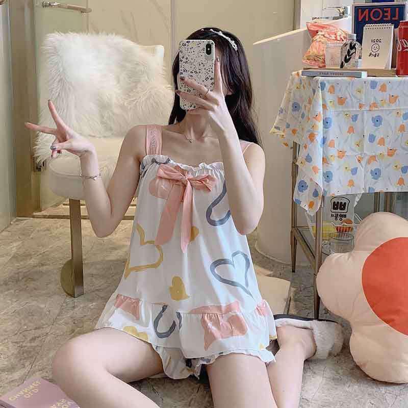 Bộ ngủ cộc 2 dây buộc nơ xinh xinh(kèm ảnh thật,video) | BigBuy360 - bigbuy360.vn