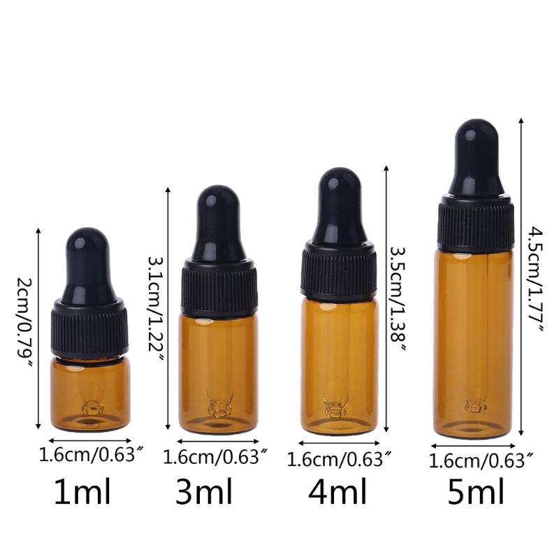 Bộ 10 Lọ Thủy Tinh Nhỏ Giọt Màu Hổ Phách Kèm Nắp Đen Đựng Tinh Dầu Thơm