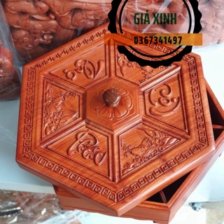 Hộp bánh mứt kẹo Phúc Lộc Thọ - hộp khay gỗ Đồ gỗ mỹ nghệ - hộp đựng ngày Tết sang trọng