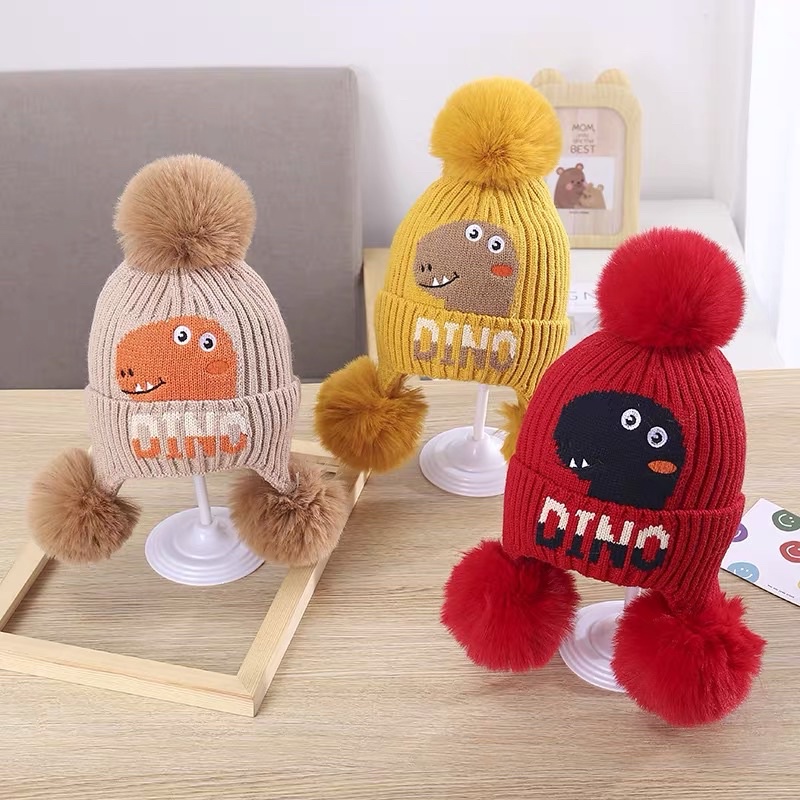 Mũ len chụp đầu 3 quả bông thêu dễ thương cho bé trai bé gái , phù hợp 5 tháng - 3 tuổi