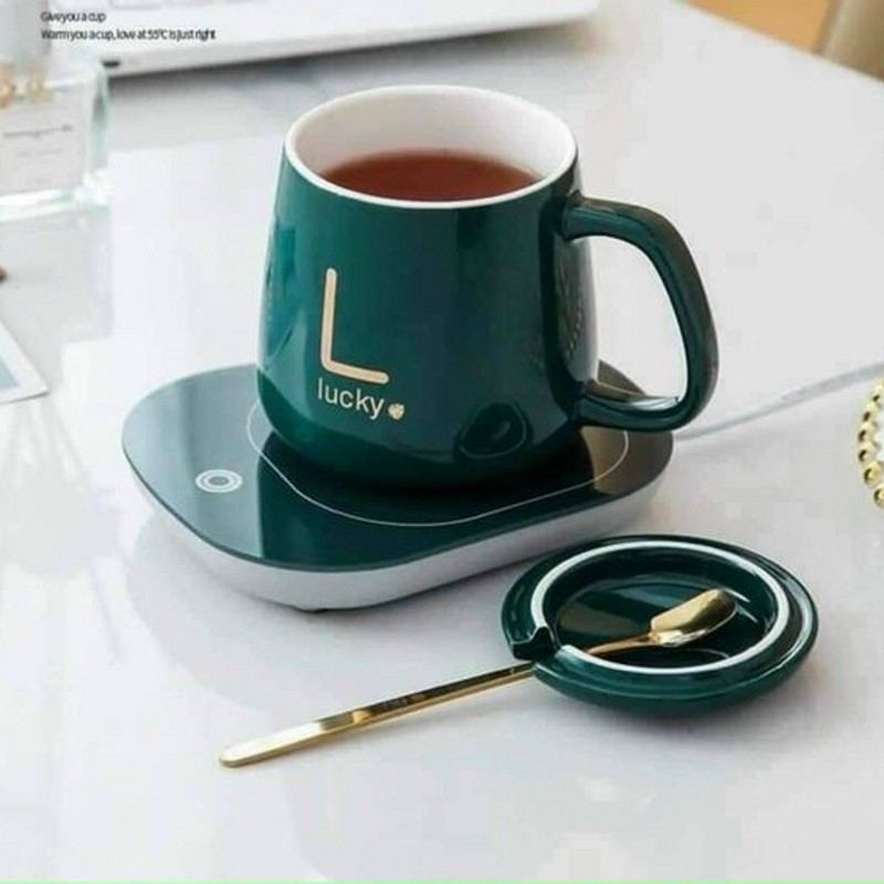 Cốc hâm nóng đồ uống kèm đế điện Lucky - Cốc ủ cháo, ủ sữa cho bé – Ly sứ hâm nóng cafe, trà GD009