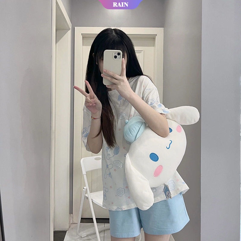 SANRIO Đầm Ngủ Tay Ngắn Cổ Tròn In Hình Cinnamoroll Hoạt Hình Dễ Thương Dành Cho Nữ
