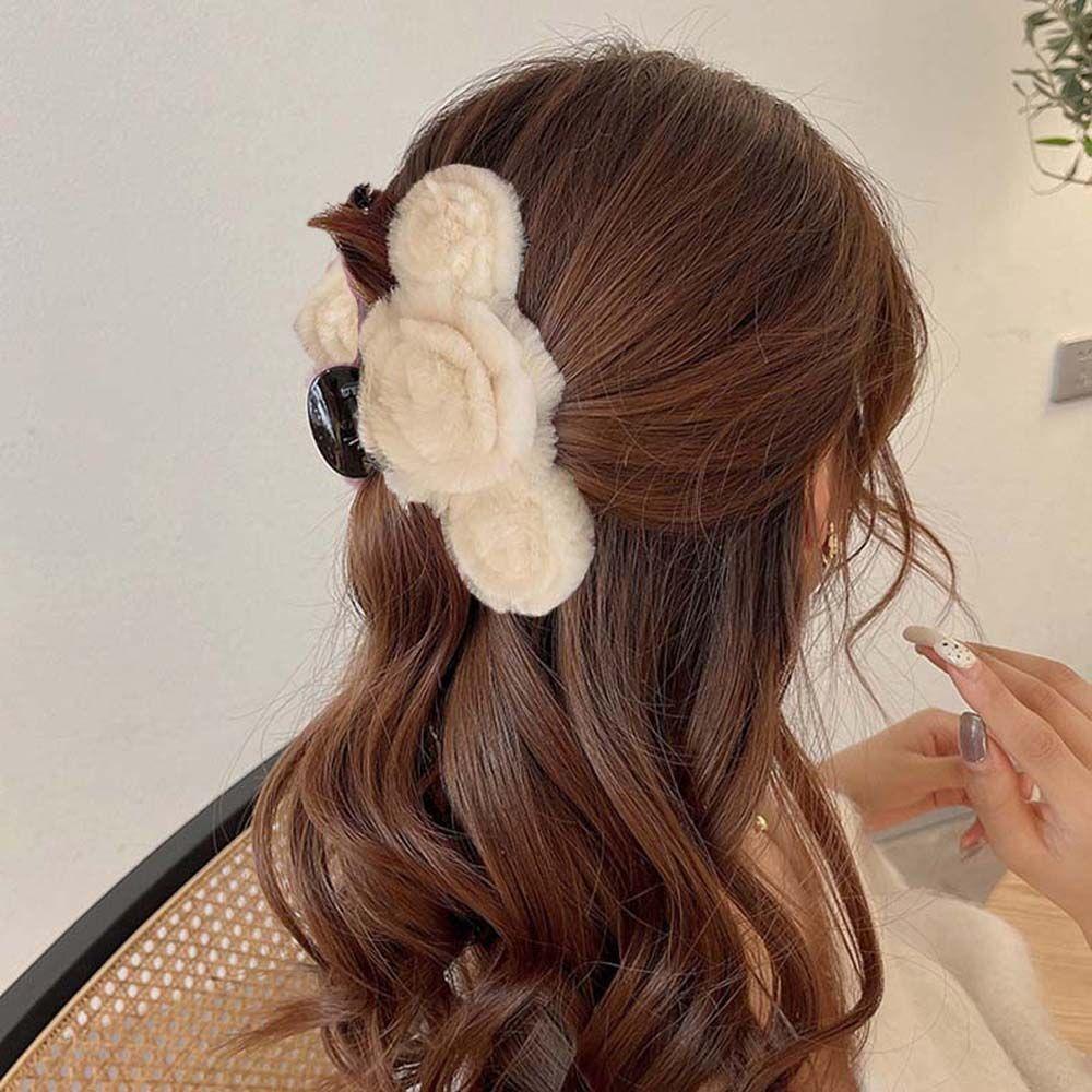 Kẹp Tóc Đính Hoa Giả Bằng Lông Thỏ Nhân Tạo Thời Trang Cho Nữ