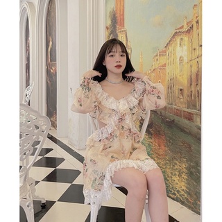 Váy nữ cổ viền bèo khoét eo quyến rũ, nữ tính style cổ điển tiểu thư - Có sẵn