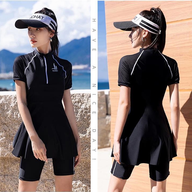 Bộ Áo Croptop Ngắn Tay + Chân Váy Xẻ Tà Nhanh Khô Thời Trang Mùa Xuân Cho Nữ