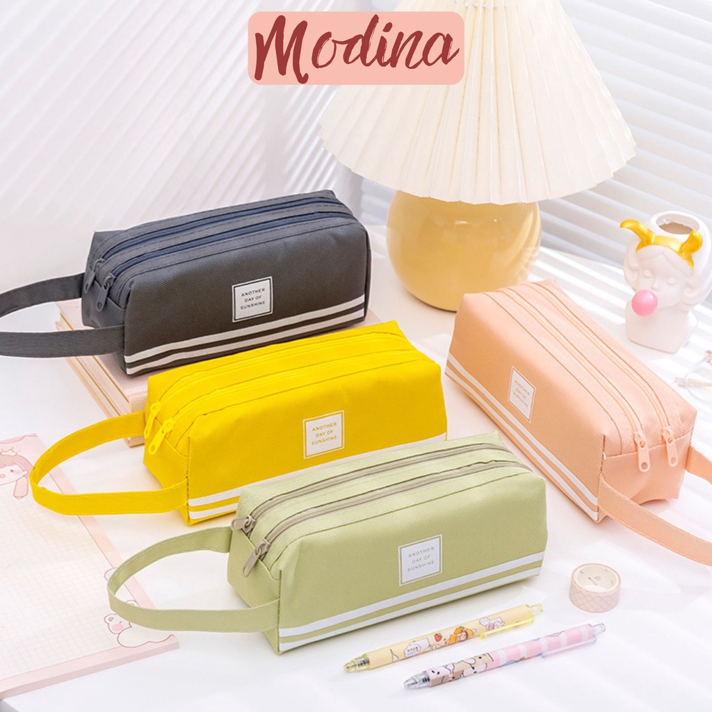 Túi bút vải canvas MODINA, hộp bút vải kẻ sọc nhiều màu phong cách thể thao khỏe khoắn
