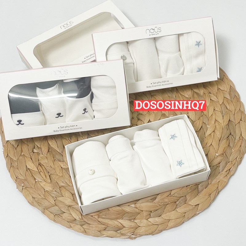 Set phụ kiện mũ, yếm, bao tay, bao chân cho bé sơ sinh Nous