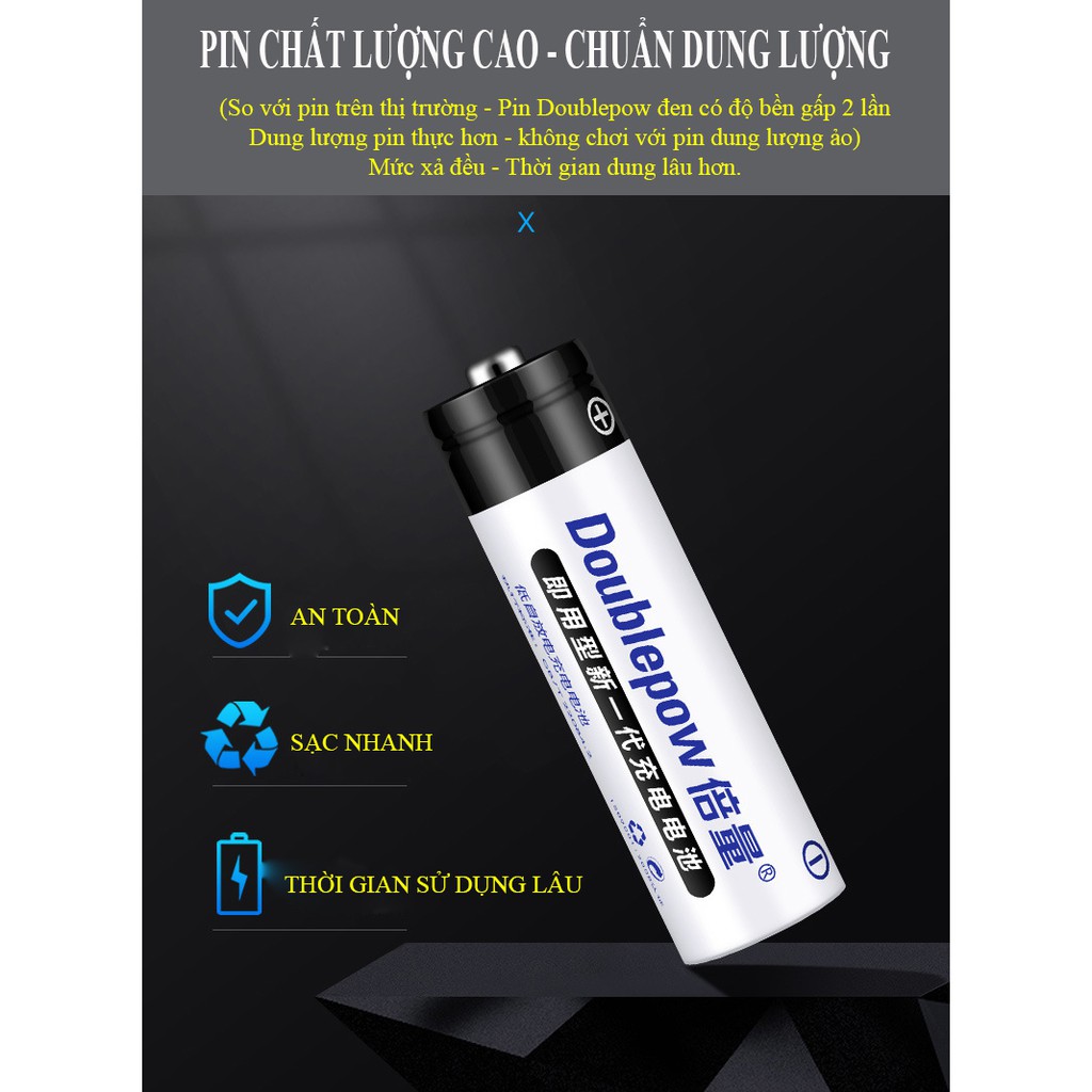 [Hàng chuẩn] Hộp 4 viên Pin AA sạc lại Doublpow dung lượng 2700mAh - pin công nghệ mới (màu đen)