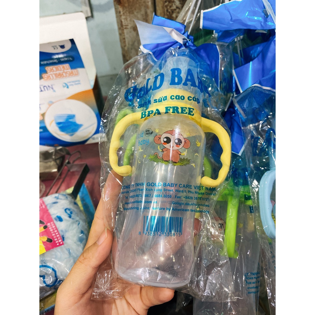 Bình Sữa Gold Baby PP cổ hẹp có quai cầm không BPA an toàn cho bé