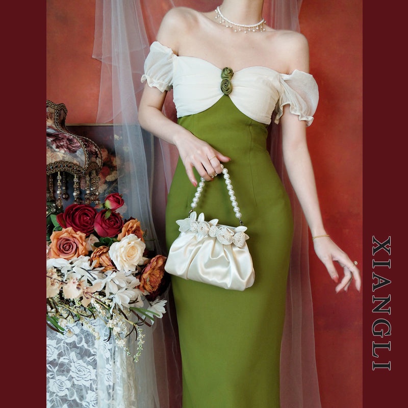 Đầm dáng dài IELGY màu xanh lá phong cách Pháp thời trang mùa hè xinh xắn cho nữ