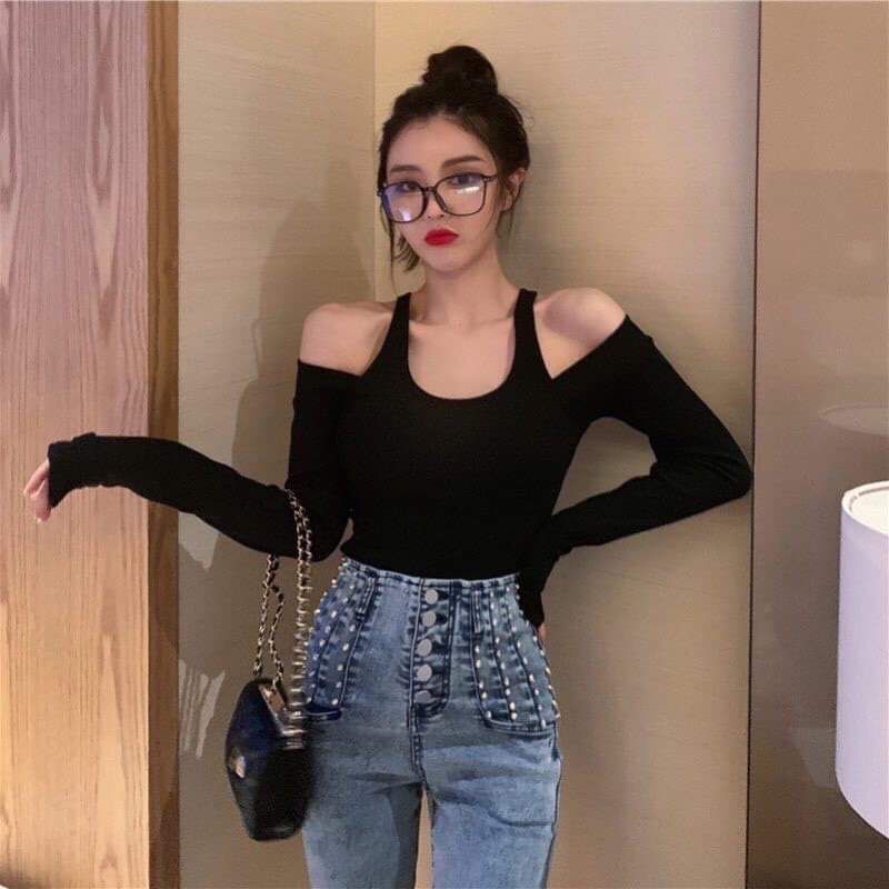Áo Croptop hở vai tay dài