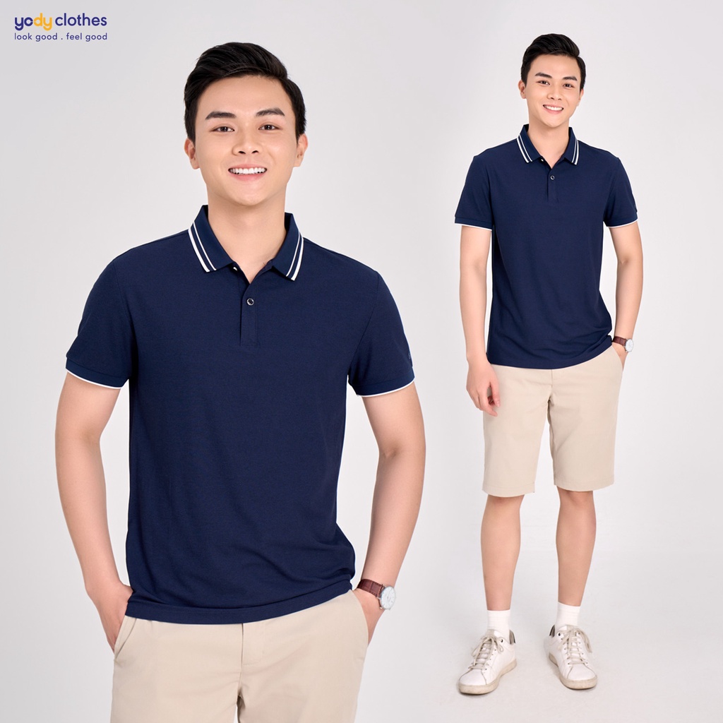 Áo polo nam vải hàu YODY phối bo nam tính, thanh lịch, không nhăn  APM5119