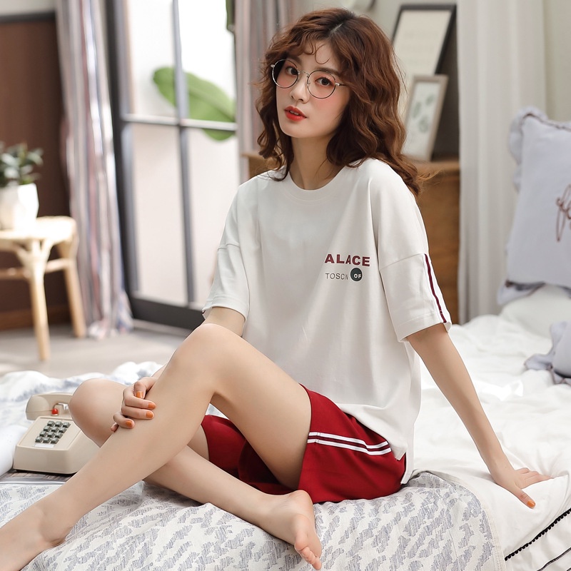 Qere Bộ Đồ Ngủ Cotton Ngắn Tay Giữ Ấm Mùa Hè Ngọt Ngào Có Thể Mặc Ở Nhà / Ngoài Trời Cho Cặp Đôi