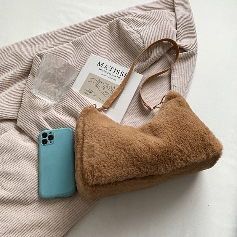 Túi đeo vai IELGY bằng nhung lông mềm mại có khóa kéo thời trang tùy chọn màu sắc cho nữ