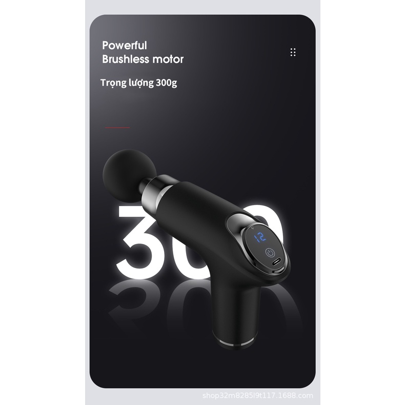 Súng massage cầm tay LCD Di động，cơ 4 đầu 12 chế độ rung，độ trị đau nhức toàn thân hiệu quả,giảm mệt mỏi Máy massage