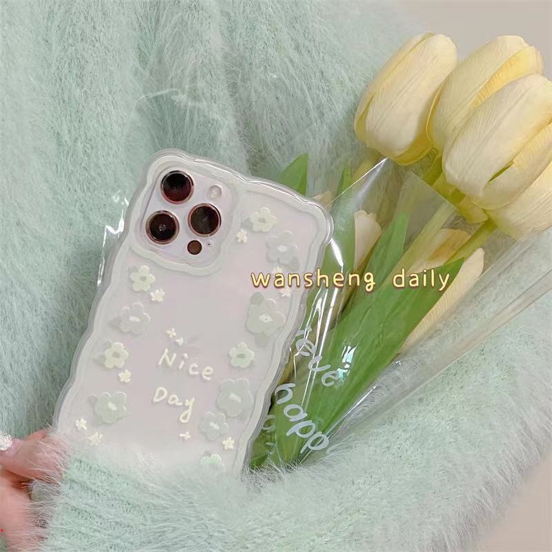 Ốp Điện Thoại Dẻo Trong Suốt Họa Tiết Hoạt Hình Bông Hoa Màu Xanh Lá Cho iphone 13 11 12 Pro X XR XS Max 13 MINI 6 7 8 Plus