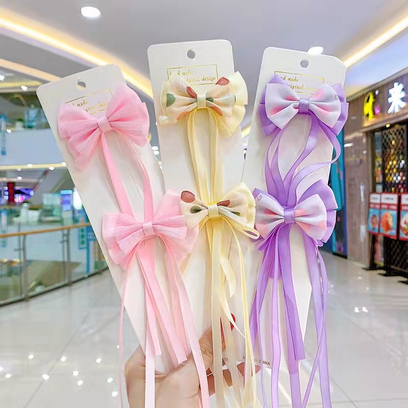 Kẹp Tóc Đính Nơ Ruy Băng Dễ Thương Phong Cách Hàn Quốc