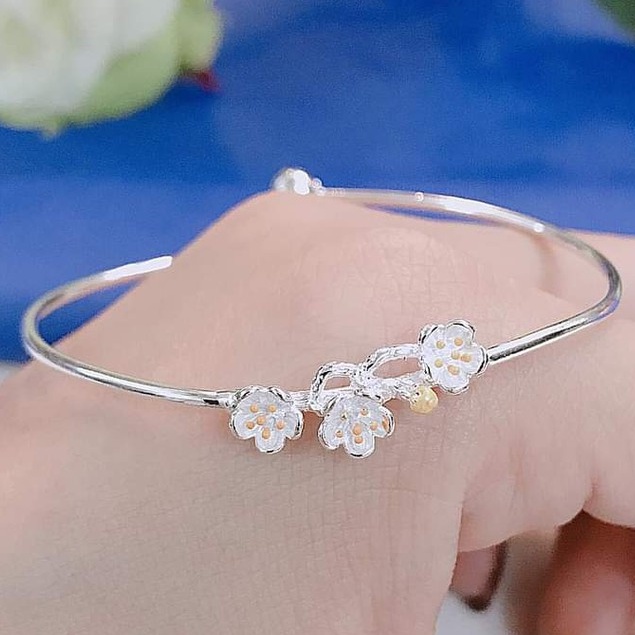 Vòng tay bạc Vòng Hoa Anh Đào nhỏ bạc ta free size