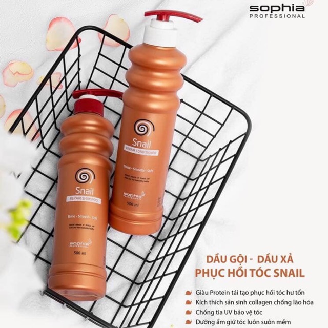 Dầu gội và dầu xả Snail Sophia phục hồi tóc mềm mượt 500mlx2