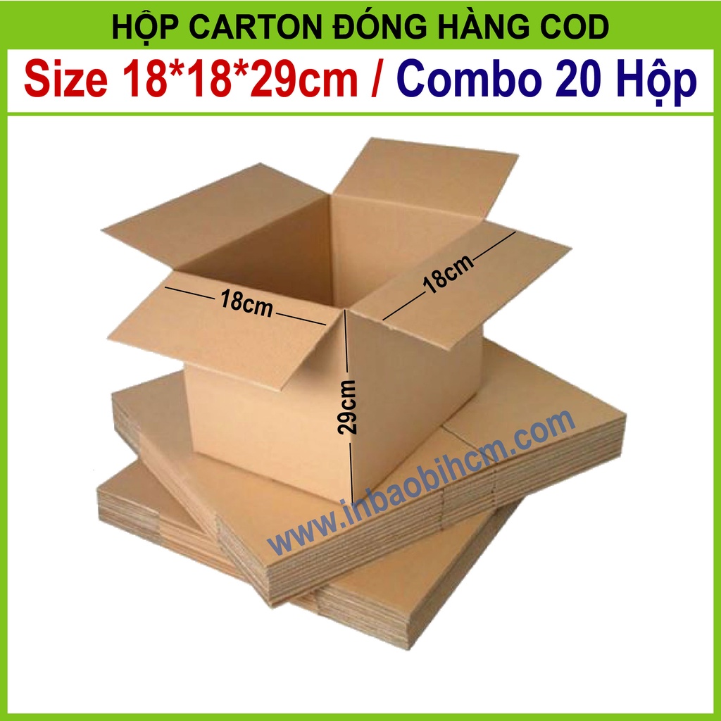 20 hộp carton đóng hàng 18x18x29 cm (Hộp dày dặn, 3 lớp, cứng, chuẩn Ship COD - Thùng giấy - Hộp giấy carton giá rẻ)