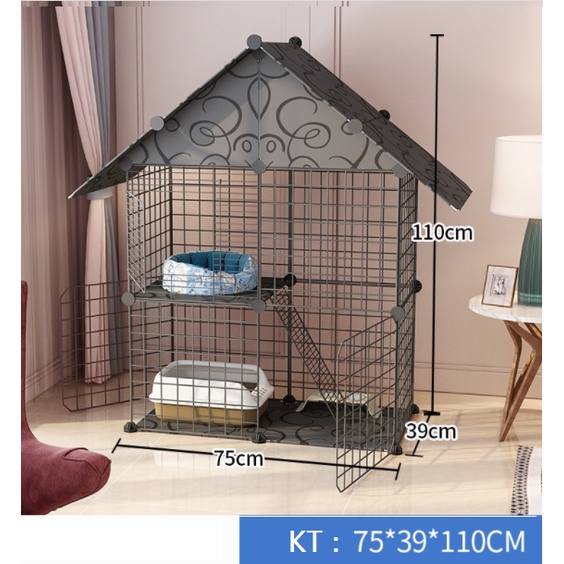 Chuồng Quây Thú Cưng Lắp Ghép Cho Mèo Đa Năng - Chuồng Chó 2 Ô Có Mái