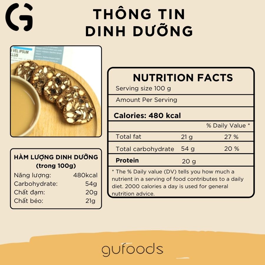 Bánh Biscotti ăn kiêng Nguyên cám GUfoods - Lành mạnh, Thơm ngon, Phù hợp Eat clean