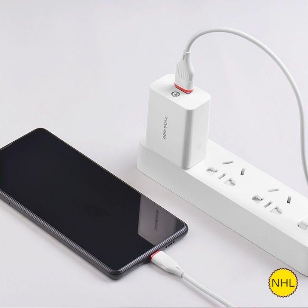Bộ cốc cáp sạc nhanh Borofone BA21 microUSB hỗ trợ QC 3.0 công suất 18W