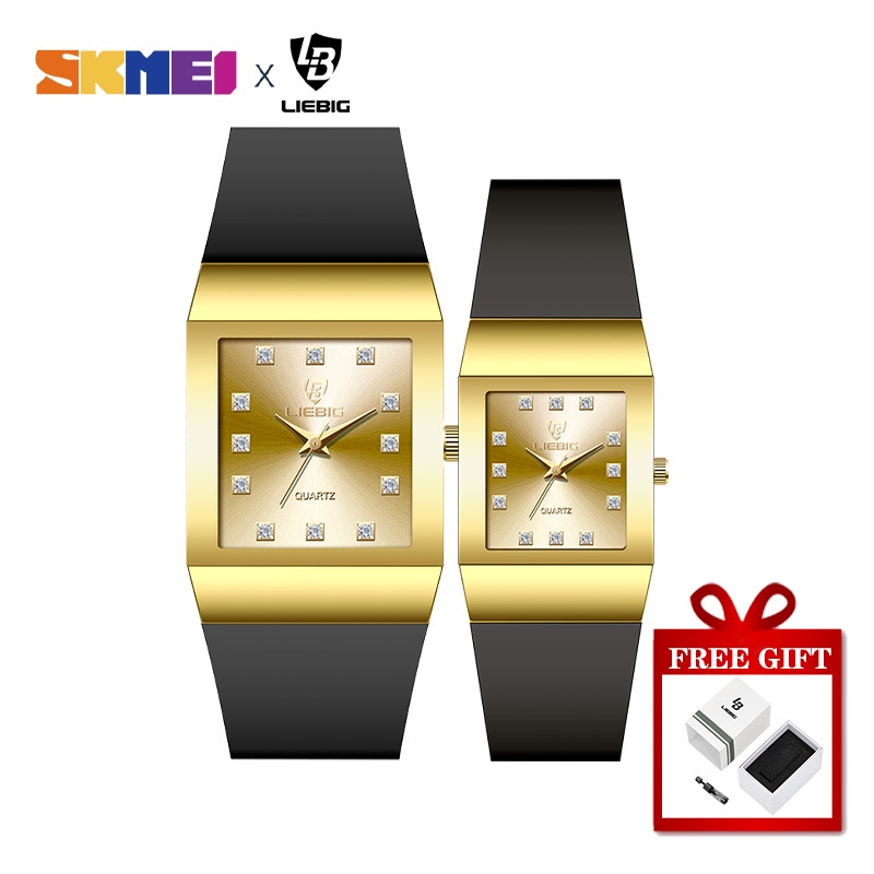 Đồng hồ quartz SKMEI mạ vàng phong cách sang trọng cho cặp đôi