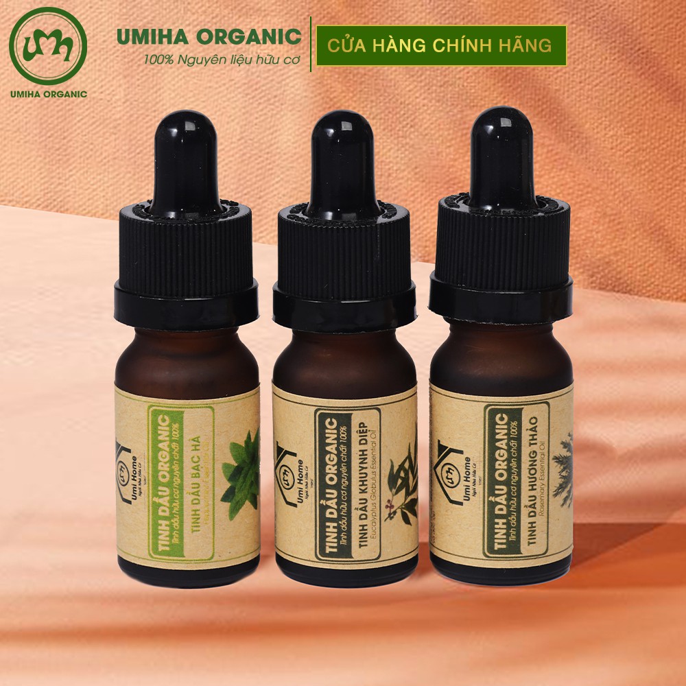 Combo 3 lọ Tinh Dầu UMIHA gồm - Khuynh Diệp, Hương Thảo, Bạc Hà (10mlx3) - Hữu cơ nguyên chất