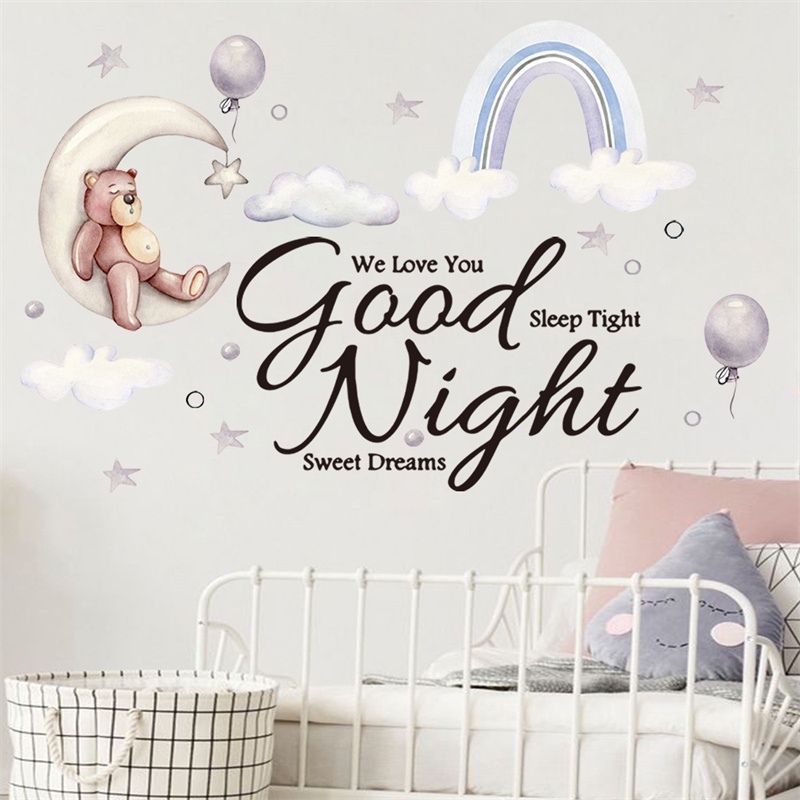 Mới Sticker Dán Tường Họa Tiết Cầu Vồng Và Mặt Trăng Dễ Thương Bắt Mắt