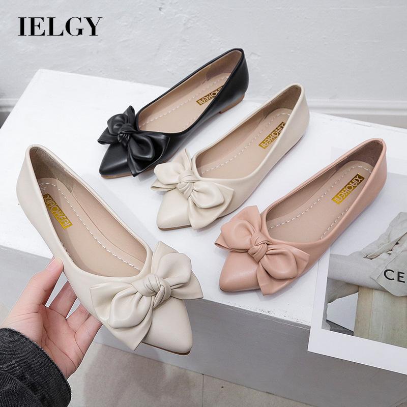 Giày búp bê IELGY da pu thắt nơ xinh xắn thời trang công sở cho bạn gái