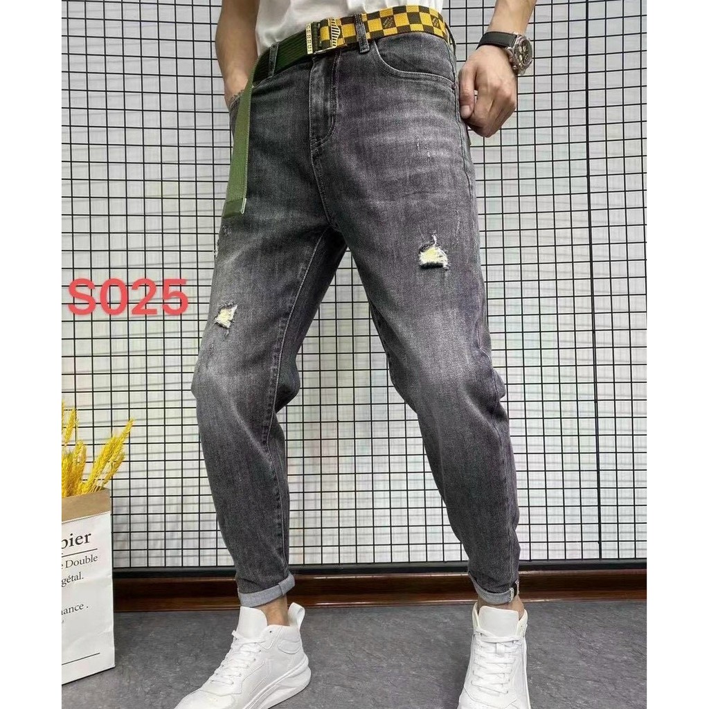 [FREESHIP] Quần Jean Nam Cao Cấp Co Dãn ms025 Xám Rách Nhẹ Hàn Quốc_fashionneww